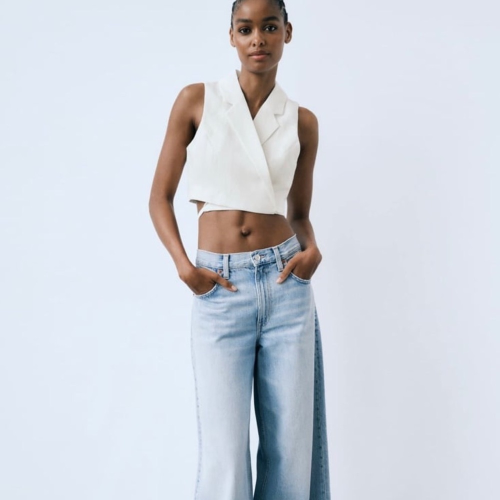 Zara White Cropped Blazer Vest